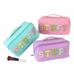 Maquillage Organisateur Sac avec Chenille Lettre STUFF Pouch Cosmétique Trousse de toilette Nyl Zipper Stuff Sac étanche pour les femmes S5Pk #