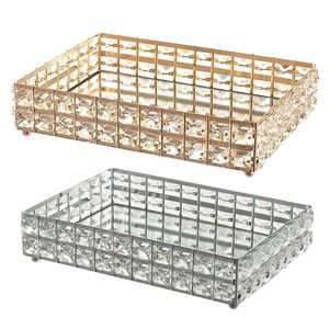 Make Up Lade Crystal Cosmetische Organizer Dienblad voor Bruiloft Home Vanity Decorating Fruit Cake Candle Candy Sieraden Dienblad 210315