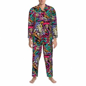 maak je eigen muziek nachtkleding herfst performance kunst vintage oversize pyjama set LG mouw comfortabele kamer ontwerp nachtkleding l6lQ#