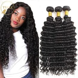 Maker Hair Bun Maker Water Wave 100 Menselijke Bundels Extensies voor zwarte vrouwen Krullend Braziliaans Weefsel Diepe Bundel Naai In Tissage TYSLE 2302