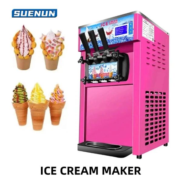 Makers 220V Small Ice Cream Machine Tricolor Ice Cream Maker Commercial en acier inoxydable Bureau de congédère à cône sucré 1200W