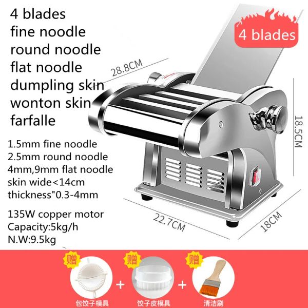 Makers 4 Blades Máquina de pasta doméstica Dumpling Wonton Masta de masa de piel Rolling Macher Farfalle Maker Electric Noodles Maker