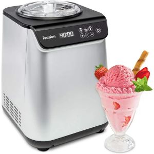 Makers Automatische Ice Cream Maker -machine, geen voorgeprafezing nodig met ingebouwde compressor, roestvrijstalen gelato -maker