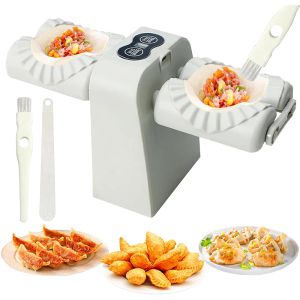 Makers dubbele kop automatische elektrische dumpling maker machine manual dumpling mal empanadas ravioli keuken dringende dumplings huid