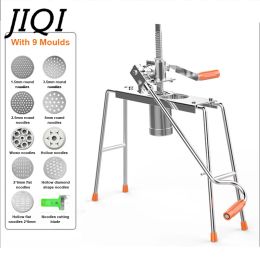 Fabricants jiqi nouilles en acier inoxydable manuel de création de pâtes appuyant la machine à main couteau à la main spaghetti 9 moules de pâte modifiables