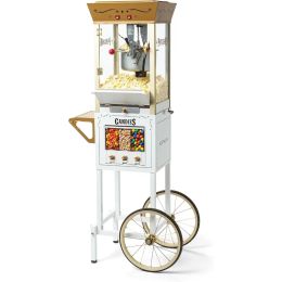 Makers Popcorn Maker Machine, professionele kar met 8 oz ketel Maakt maximaal 32 kopjes vintage popcorn machine bioscoopstijl, ivoor