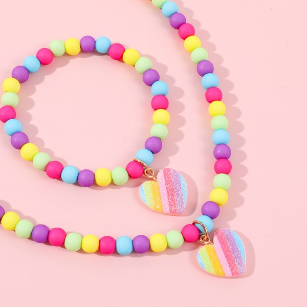 Makersland coeur colliers pour fille mignon pendentifs accessoires ensembles de bijoux enfants cadeau mode perles colorées Bracelet pour enfant
