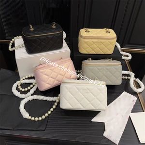 Make-uptas Doos Dames Designer Toilettas Cosmetische tassen Gevallen Meisjes Parel Schouder Cosmetica Dozen Handtas Diamond Lattice