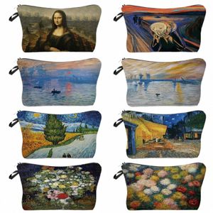 Sac de maquillage avec van Gogh Starry Night Sunfr Huile Painting Sacs d'organisateurs mignons pour sacs de voyage Sac de cosmétique pour femmes Z1YV # #