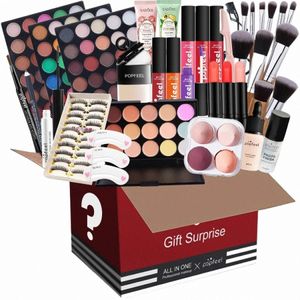 Coffret de maquillage, coffret cadeau cosmétique, fard à paupières, eye-liner, stylo à sourcils, rouge à lèvres, brillant à lèvres, primer, pinceaux à poudre libre, Puff Q9mK #