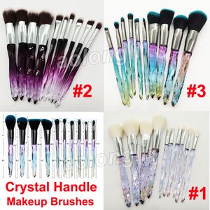 Pinceles de maquillaje Juego de manijas de cristal 10 PCS Cepillo cosmético Diamante Transparente Kabuki Contour Powder Foundation Brush Corrector Sombra de ojos Eyeliner Eyebrow Brush