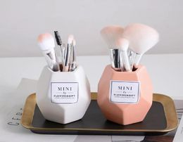 Makeup Brush Ceramic Storage Jar Pink Ceramic Storage Bottle Cosmetic Storage Organizer Holder Bureau de bureau