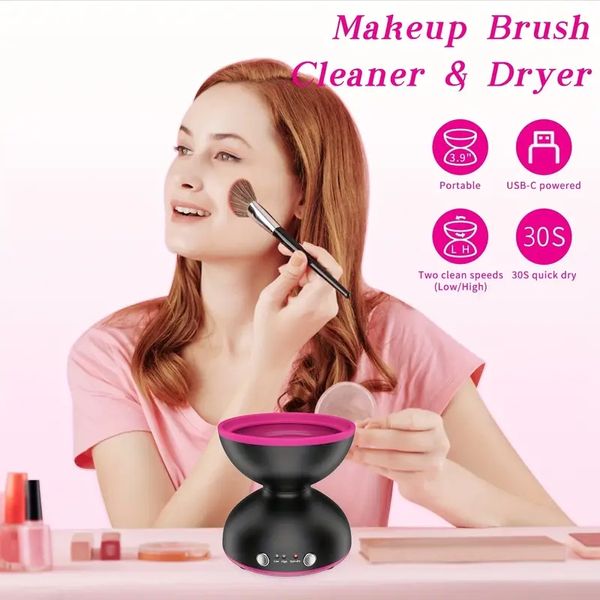 Limpiador de brochas de maquillaje con solución de limpieza incluida, limpiador de brochas de maquillaje eléctrico apto para brochas de todos los tamaños portátil automático USB cosmético