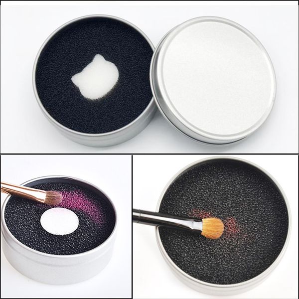 Brosse de maquillage nettoyant éponge dissolvant couleur rapide pinceaux de maquillage tapis de nettoyage boîte en aluminium poudre lavage épurateur propre trousse à outils