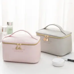 Brochas de maquillaje, 1 unidad, bolsa grande de cosméticos para mujer, de cuero PU, impermeable, con cremallera, organizador de lavado de viaje, estuche de belleza