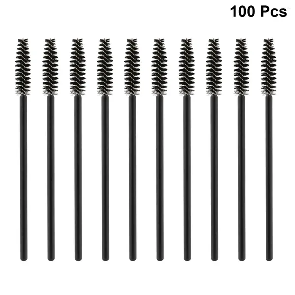 Pinceles de maquillaje, 100 piezas, mango de plástico desechable para pestañas, cerdas de nailon, rizador de pestañas, peine para cejas (-216) (negro)