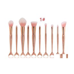 Pinceles de maquillaje 10 Unids / 1 Lote Juego de Sirena Base Mezcla Polvo Sombra de ojos Contorno Corrector Rubor Cosmético Gota Entrega Salud Bea Dhfgt