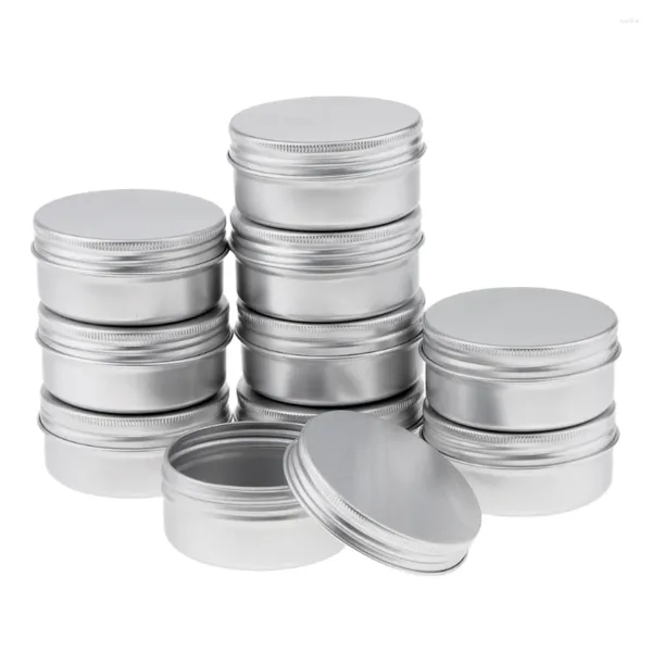 Pinceaux de maquillage 10 pièces 50 ml Pots cosmétiques vides récipient à lèvres pot petites boîtes en aluminium argenté avec couvercle à vis