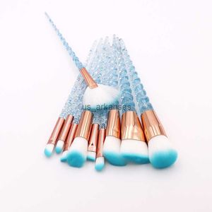 Pinceles de maquillaje 10 piezas Conjunto de pinceles de maquillaje de unicornio azul Polvo de sombra de ojos Base Pincel de labios Diamante de cristal Kits de pinceles de maquillaje maquiagem HKD230821