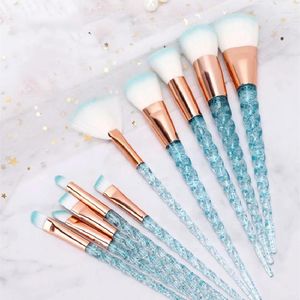 Make-up kwasten 10 STKS Glittery Blue Crystal Brush Set Foundation Oogschaduw Losse Power Lip Concealer Professionele Kit Tool