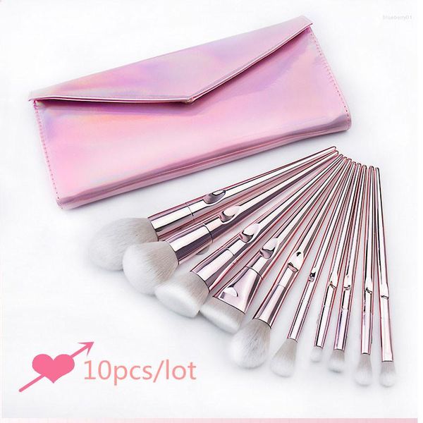 Pinceaux de maquillage 10pcs / lot Brosse Galvanoplastie Maquiagem Poudre Cosmétiques Lèvres Ombre À Paupières Surligneur Mélange Tampon Blush Kit Avec Sac