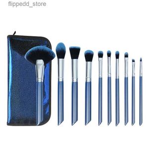 Makeup Brushes 10 pièces pinceaux de maquillage de haute qualité cheveux naturels cosmétique fond de teint poudre mélange Blush maquillage pinceau ensemble bleu Q231110