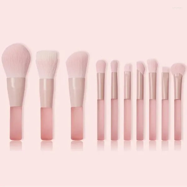 Pinceles de maquillaje, 10 Uds., conjunto rosa suave y esponjoso, base de cosméticos, colorete en polvo, brocha para sombra de ojos, herramientas de belleza para mezclar