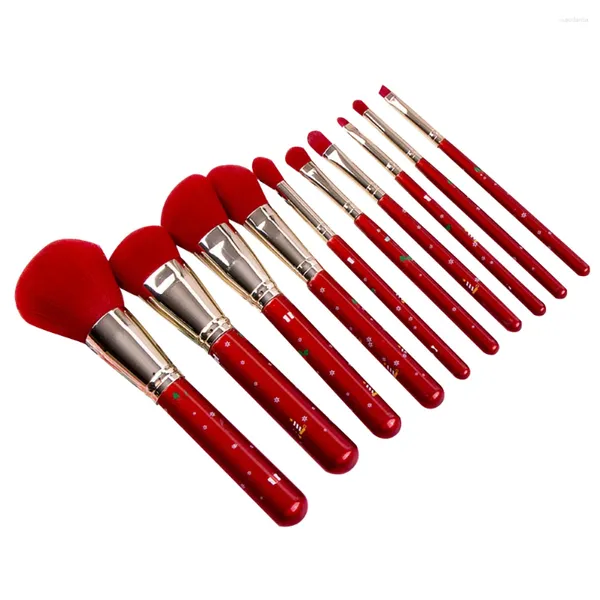 Pinceaux de maquillage 10 pièces ensemble de pinceaux rouges beauté outils de thème de noël