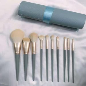 Pinceaux de maquillage 10 pièces/ensemble brosse fard à paupières surligneur visage bleu plastique masque à main outils de beauté