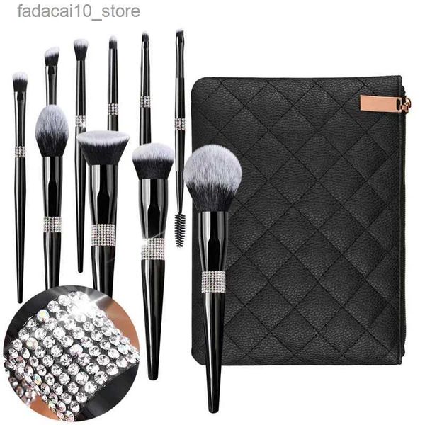 Pinceles de maquillaje 10 Unids / set Pinceles de Maquillaje de Diamante Conjunto Negro Base Profesional Coloretes Sombra de Ojos Corrector de Cejas Belleza Maquillaje Pincel Q240126