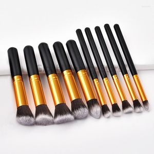 Make -upborstels 10stcs Set Eyeshadow Concealer Lip Eye Brush Kits Zwart Foundation Poeder Blush Professional Cosmetics Tool