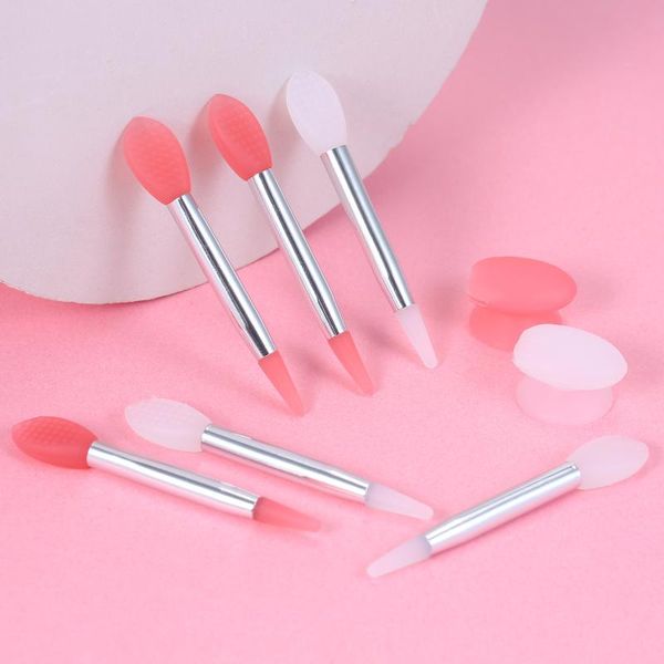 Cepillos de maquillaje 10pcs Conjunto de cepillo de labios de silicona Aplicador de lápiz labial pequeño con 2 cubierta anti-perdida para atención useMakeUpmakeUp