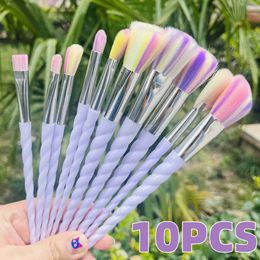 Pinceaux de maquillage 10 pièces pinceaux de maquillage licorne avec poignées à poils colorés ensemble de pinceaux de maquillage fantaisie Kit de pinceaux de fard à paupières fond de teint