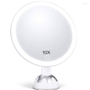 Pinceaux de maquillage Miroir grossissant 10X avec lumières Réflexion HD Vanity 30 LED 3 modes d'éclairage Gradation en continu Rotation à 360 degrés