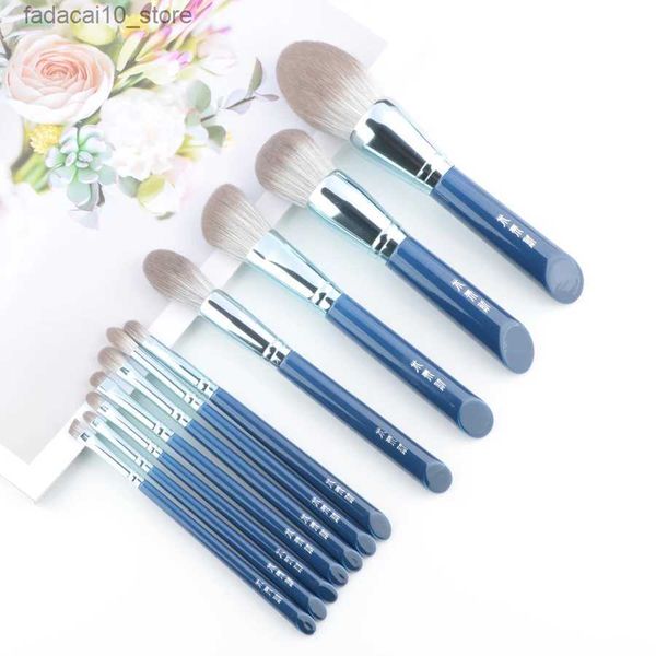 Pinceles de maquillaje 11 unids/set pinceles de maquillaje azules conjunto base colorete bronceador esculpir resaltador sombra de ojos ceja pincel de maquillaje pelo gris Q240126