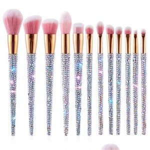 Make-up kwasten 12 stuks Aangepast logo Bling Make-up Strass Synthetisch Diamant Glitter Sparkle Brush Set Drop Delivery Gezondheid Beauty To Dhirh