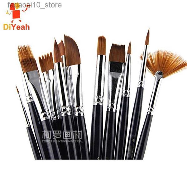 Pinceaux de maquillage 12 pièces pinceaux de peinture pour le visage ensemble de pinceaux de peinture à cheveux en nylon professionnel ensemble de pinceaux de peinture pour le visage maquillage du corps manche en bois pour fournitures d'art d'artiste Q240126