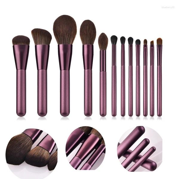 Juego de brochas de maquillaje Pro Lila, 12 Uds., polvo para labios y pestañas, base, sombra de ojos, brocha de maquillaje, cosméticos, fibra de microcristal suave