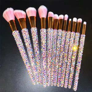 Make-up kwasten 12 stks/set Make-up kwasten met diamanten bezaaid Edelstenen Make-up Beauty Tools Volledige diamant losse poeder Foundation Concealer Brush Bling 231102