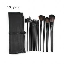 Brosses de maquillage 13 pcs Brush Set Professionnel avec sac Black Wood Handle Hoiffes Goo Quality Cosmetic Kit Q240507