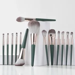 Makeup Brushes 14pcs Green Set Cosmetic Foundation Powder Blush Feed Shadow Blend Tool à débutant en bois doux