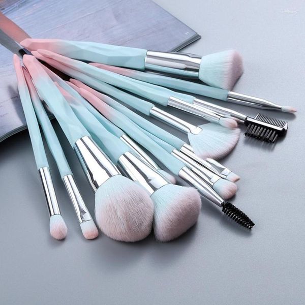 Pinceaux de maquillage 15 pièces/ensemble diamant brosse Kit étiquette privée doux rose bleu cristal poignée ensemble en gros ventilateur cosmétique outils