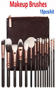 Pinceaux de maquillage 15 pièces ensemble sac de brosse en or rose outils de maquillage professionnels pour le visage et les ombres à paupières Eyeliner poudre fond de teint mélange5801339