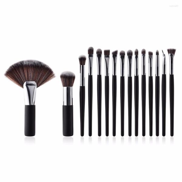 Juego de brochas de maquillaje para mujer, 15 Uds., corrector de base, brocha para cejas, color negro y dorado, herramientas cosméticas de belleza para mujer