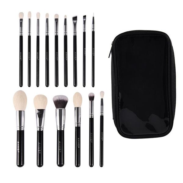 Pennelli trucco 15 pezzi set professionale fondotinta in pelo di capra naturale fard in polvere contorno ombretto make up