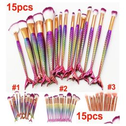 Pinceaux de maquillage 15pcs / Set Mermaid Brush 3D Colorf Professionnel Make Up Foundation B Kit Cosmétique Outil 5044269 Drop Delivery Health Be Dhg8Z