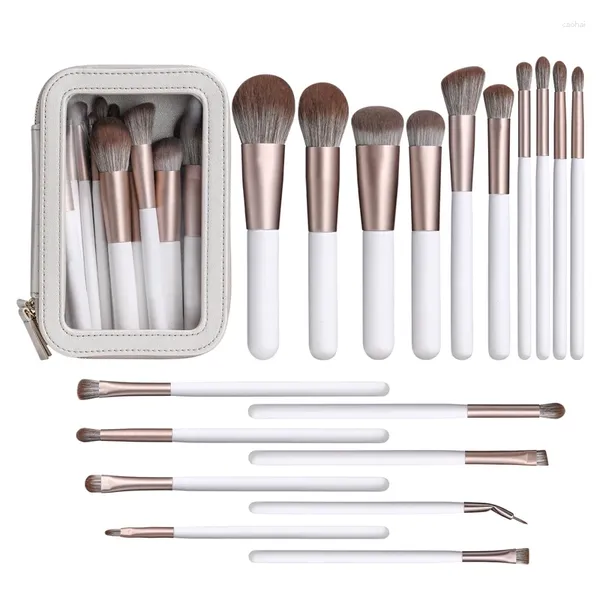 Pinceaux de maquillage 18 pièces, outils blancs nacrés, ensemble de pinceaux pour fard à paupières, cheveux super doux