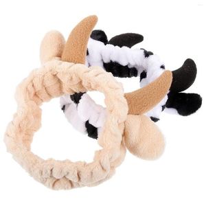 Pinceles de maquillaje 2 PCS Animal Lavado de cara Paquete de cabello Cuidado de la piel Banda Diadema Mujeres Oreja Cuerno Lavado Envoltura Diademas Cuidado de la piel Franela Spa D Dhvky