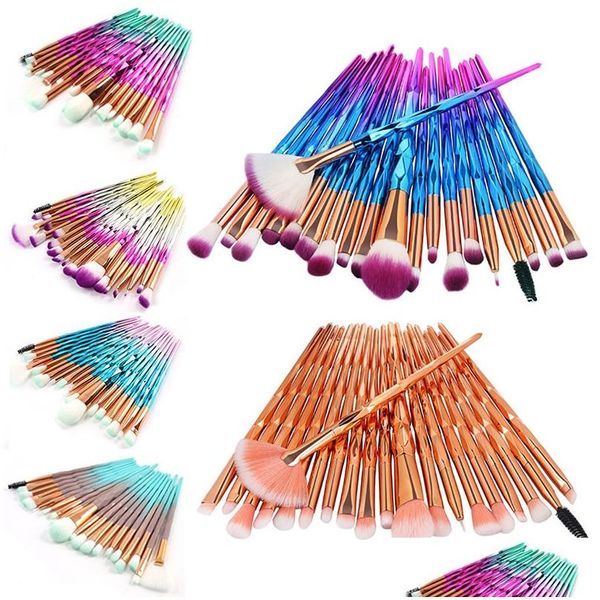 Makeup Brushes 20pcs Feed Shadow Set Diamond Cosmetic Beauty Tools Netrow Brow Angled Mélangeur Blender Blender Brush Face Powder 6 Drop Ottkr