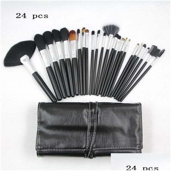 Pinceles de maquillaje Conjuntos de pinceles de 24 piezas Bolsa de cuero de pelo de cabra Herramienta de belleza Coloris Cosméticos profesionales Kit de maquillaje Drop Delivery Health Dhy6H